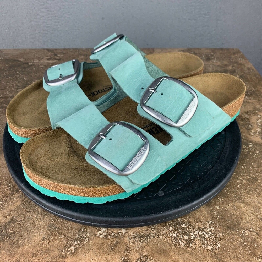 Birkenstock Sandals Womens 11 Arizona Nubuck Leather Beryl Silver Buckle